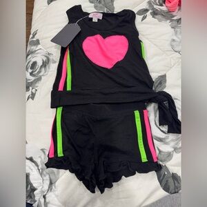 Black Tank and Shorts Set with Pink Heart